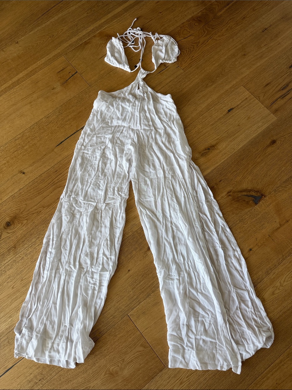 Tularosa White Halter Wide-Leg Swim Coverup Jumpsuit